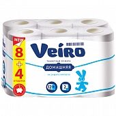 Туалетная бумага "Veiro" 12 рулонов 2-слойная, Домашняя белая