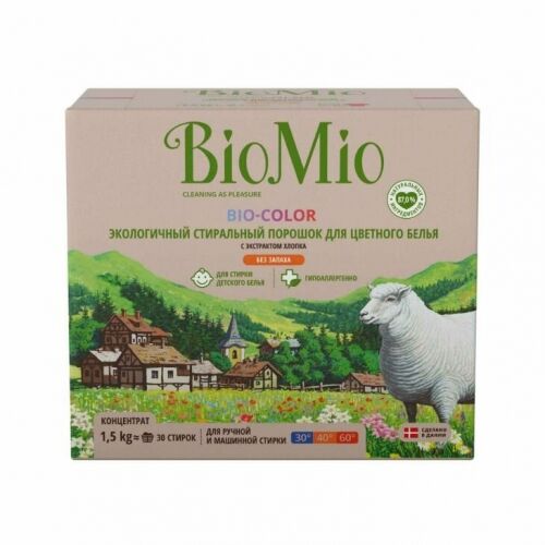 Стиральный порошок BIO MIO 1500гр Bio-color Хлопок концентрат для цветного белья без запаха