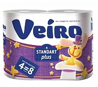 Туалетная бумага "Veiro" Standart Plus 4 рулона 2-слойная, белая увеличенная намотка 30м. *15